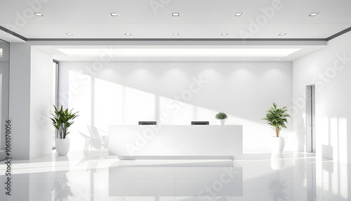 White reception in a white office lobby isolated with white highlights, png