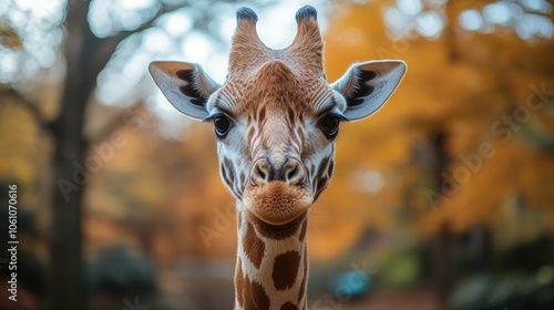 Close-Up of a Giraffe in Autumn Landscape