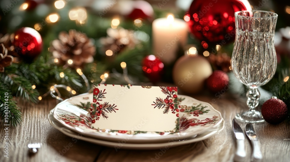 An Elegant Christmas Dining Table Set with Festive Decor and a Glowing Atmosphere for Holiday Gatherings An Elegant Christmas Dining Table Set with Festive Decor and a Glowing Atmosphere for Holiday Gatherings