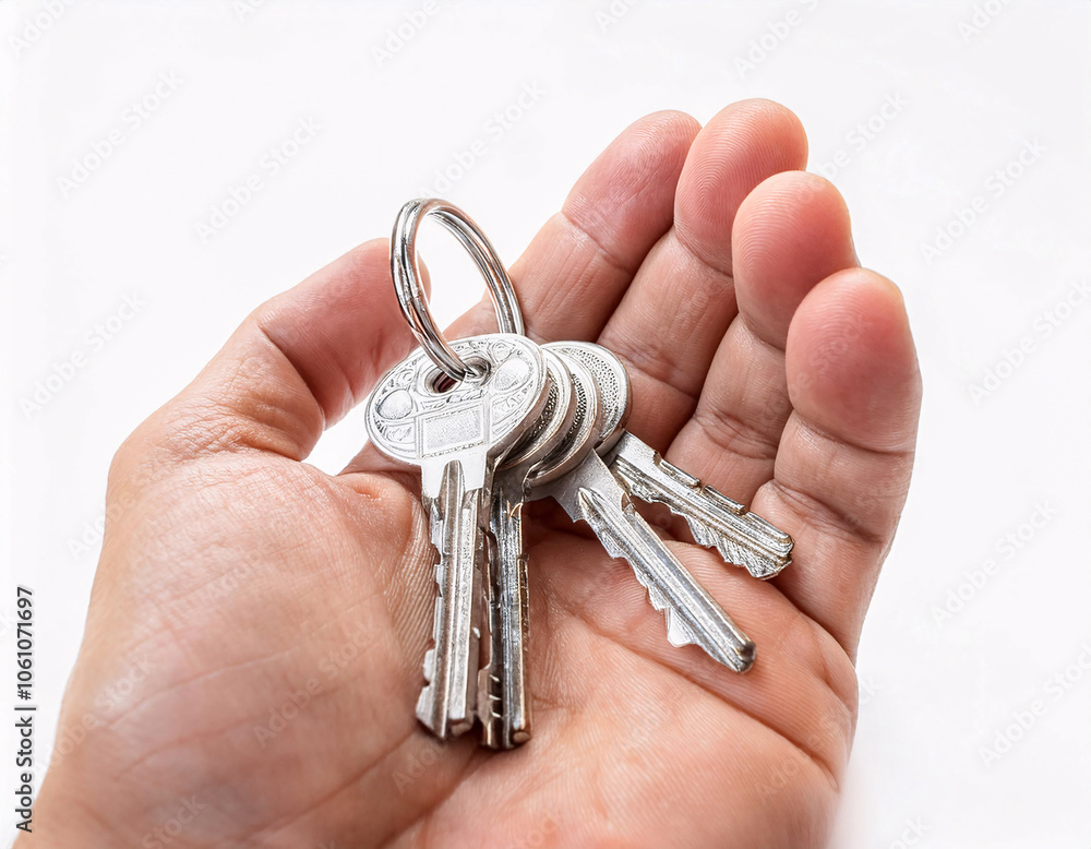 Close-Up of Hand Holding Metal House Keys Close-Up of Hand Holding Metal House Keys