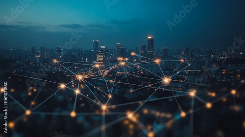 Wallpaper Mural Smart digital city with connection cyber security network reciprocity over the cityscape . future smart wireless digital city and social media networking systems that connects people within the city Torontodigital.ca