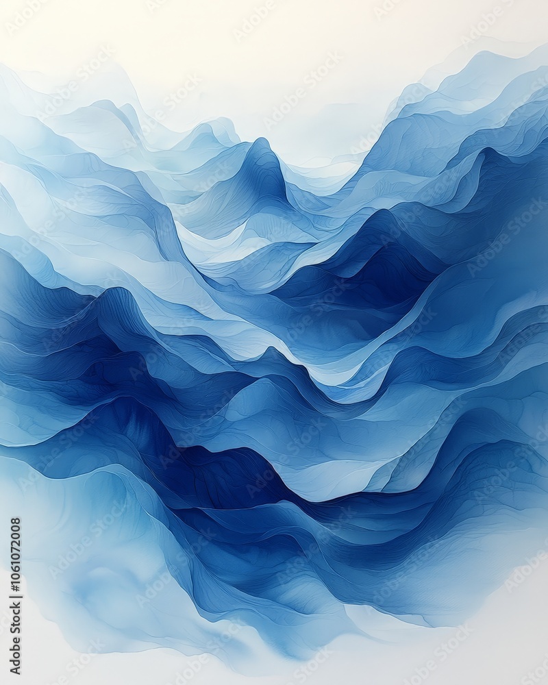 Abstract waves in varying shades of blue create a serene, fluid landscape. Abstract waves in varying shades of blue create a serene, fluid landscape.