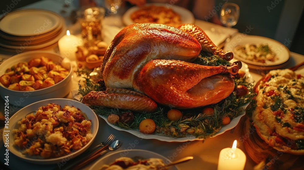 Festive Holiday Dinner with Roast Turkey and Sides Festive Holiday Dinner with Roast Turkey and Sides