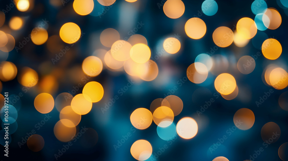 Obraz premium Glowing bokeh lights on a blue background, creating a festive and celebratory abstract design -