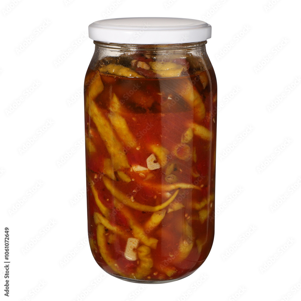 Canning jars of pickled peppers for the winter, isolated white background. Canning jars of pickled peppers for the winter, isolated white background.