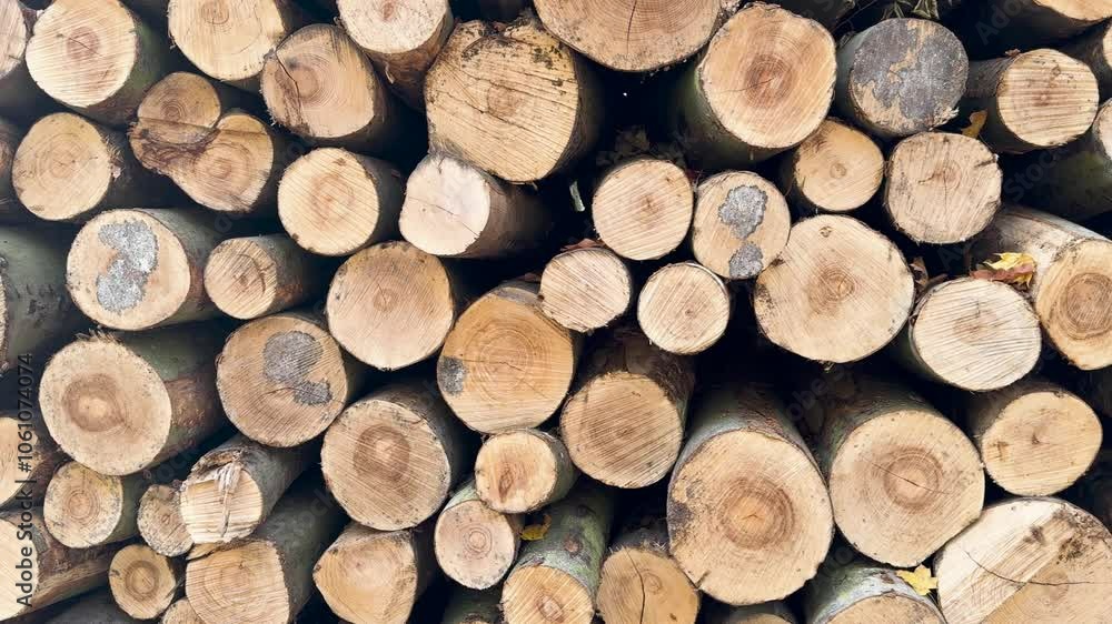 Pile of cut tree logs, wood stacked in the forest, illegal forest destruction Pile of cut tree logs, wood stacked in the forest, illegal forest destruction