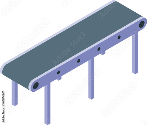 Isometric view of an empty conveyor belt, representing automated manufacturing processes in industrial settings