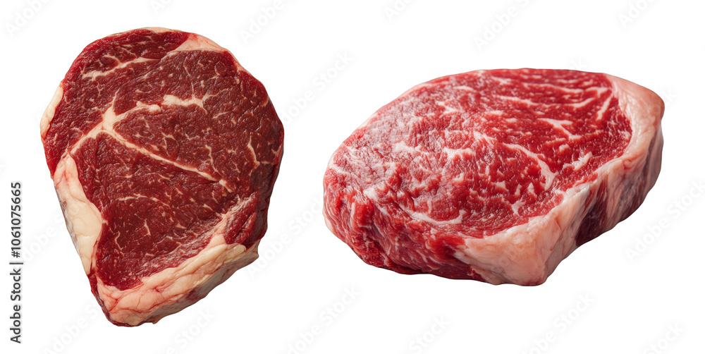 Raw steaks isolated on white background ribeye and tenderloin steak Premium protein food ingredient culinary concept beef cuts variety meat assortment raw meat selection fresh meat products Raw steaks isolated on white background ribeye and tenderloin steak Premium protein food ingredient culinary concept beef cuts variety meat assortment raw meat selection fresh meat products