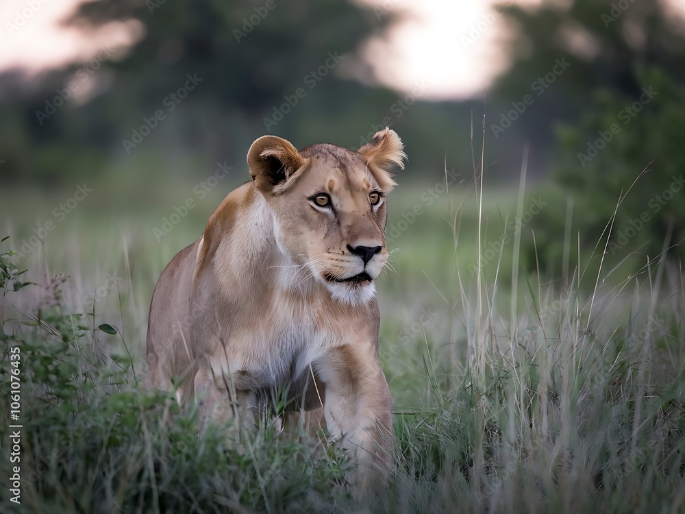 Lioness looking into the distance Lioness looking into the distance