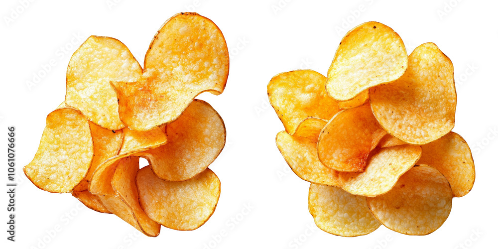 Crispy golden potato chips isolated on white background junk food snack unhealthy eating fast food fried potato chips crunchy delicious appetizer salted potato chips party food game day snack movie Crispy golden potato chips isolated on white background junk food snack unhealthy eating fast food fried potato chips crunchy delicious appetizer salted potato chips party food game day snack movie