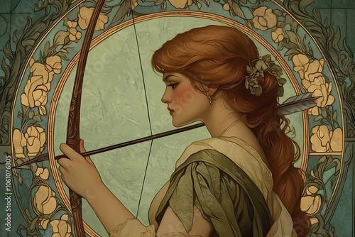 Sagittarius zodiac sign in art nouveau style photo