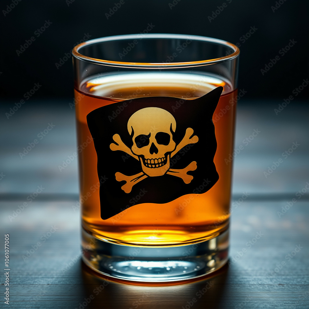 Szklanka alkoholu z trupią czaszką