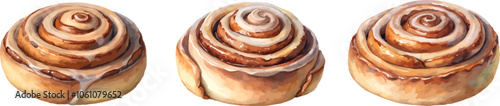 set of watercolor cinnamon buns isolated