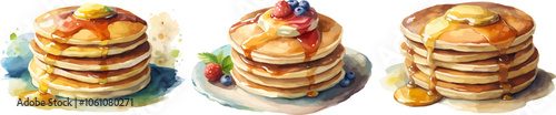 set of watercolor pancakes isolated