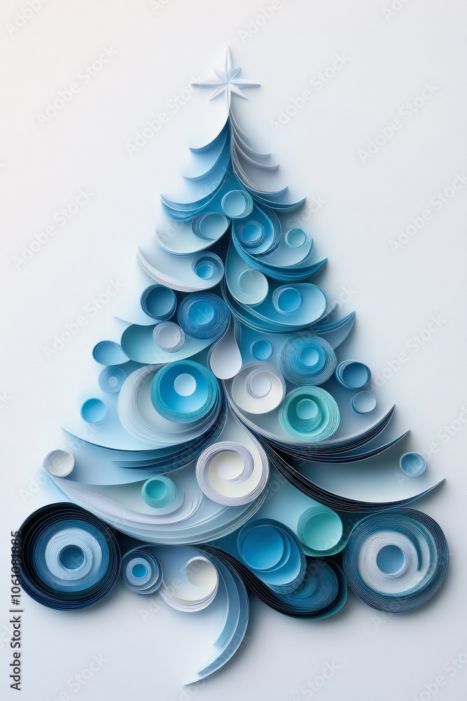 Beautiful paper craft of a blue Christmas tree decoratively designed for the holidays. Generative AI Beautiful paper craft of a blue Christmas tree decoratively designed for the holidays. Generative AI