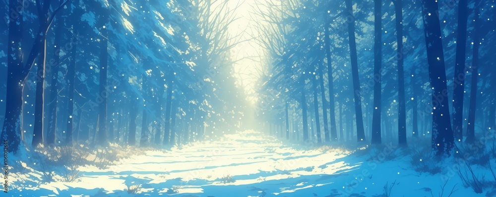 Naklejka premium Beautiful anime-style illustration of a forest path in winter