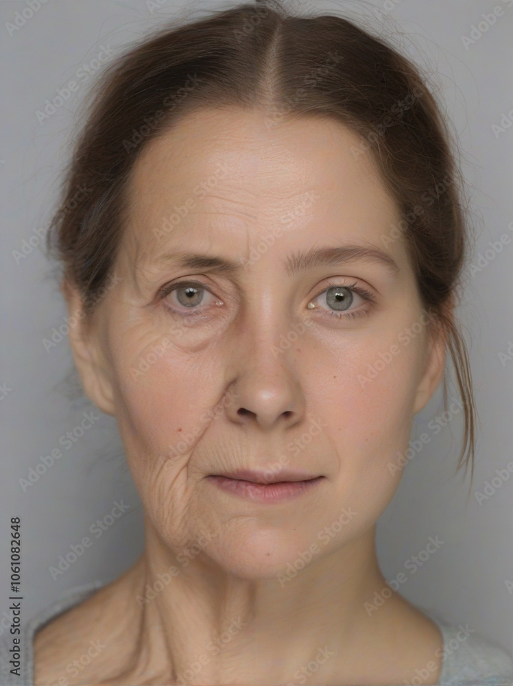 Half and half digital painting of an old woman and a young woman Half and half digital painting of an old woman and a young woman