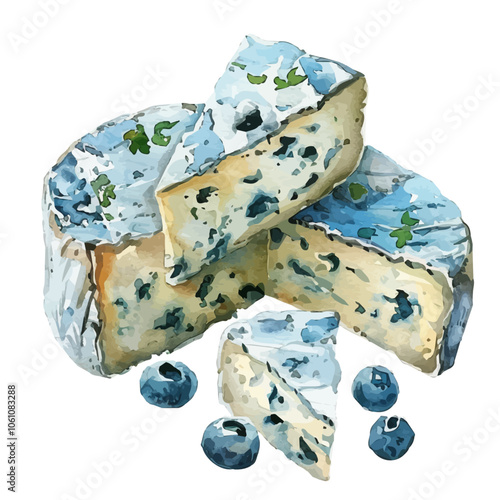 A watercolor vector of Blue cheese, isolated on a white background.