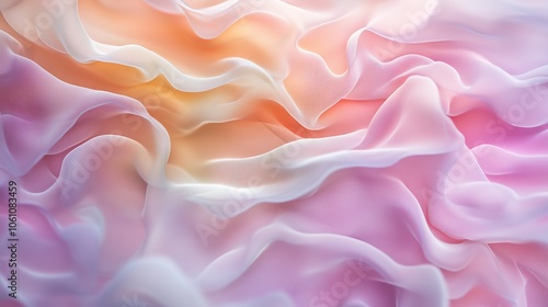 Elegant semi-transparent shapes hover in a dreamy mist with soft gradients, creating a serene abstract scene. AI generated.