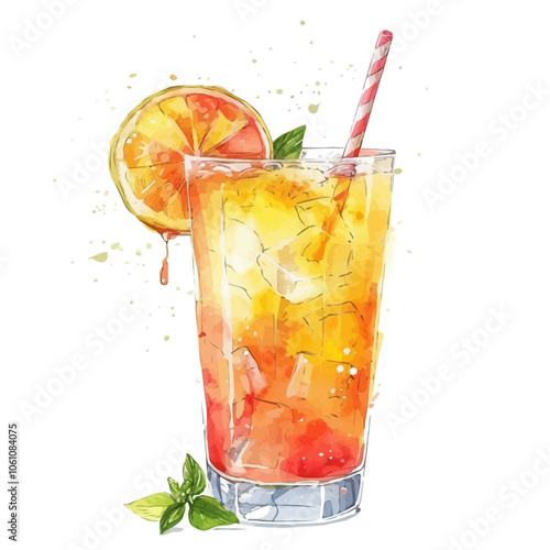 A watercolor vector of Bucks Fizz Cocktail, isolated on a white background.