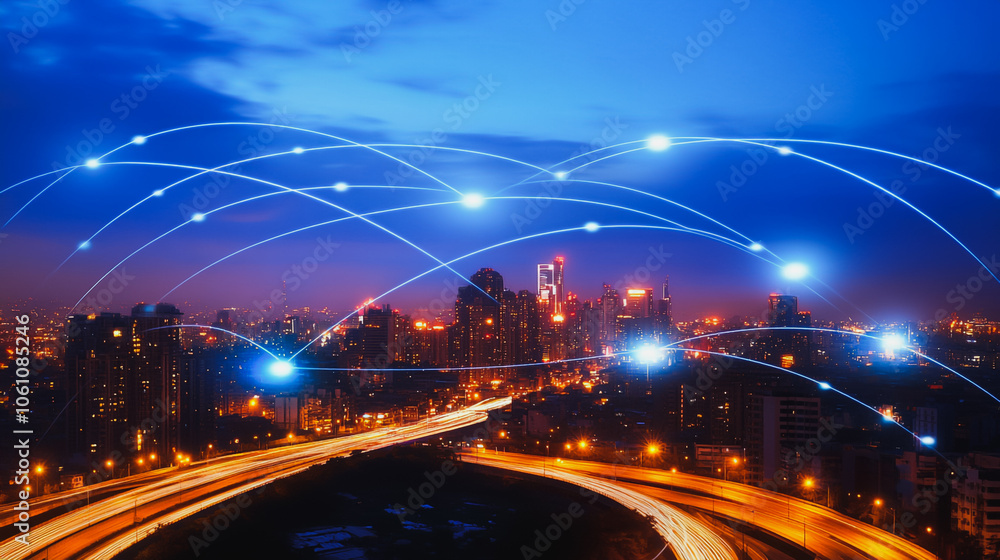 Smart digital city with connection cyber security network reciprocity over the cityscape . future smart wireless digital city and social media networking systems that connects people within the city Smart digital city with connection cyber security network reciprocity over the cityscape . future smart wireless digital city and social media networking systems that connects people within the city
