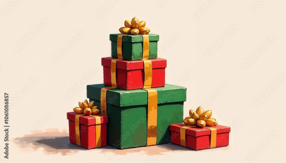 Stack of colorful wrapped gifts with cheerful feeling on minimal background Stack of colorful wrapped gifts with cheerful feeling on minimal background