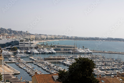 Panoramic view of Cannes, Promenade de la Pantiero and Le Port Vieux of Cannes, France Cote d'Azur. photo