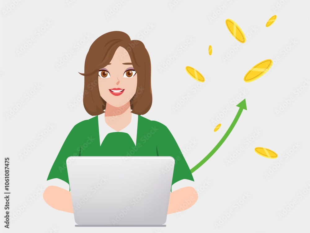 Business woman using a laptop computer to communication character. Isolated vector illustration. Business woman using a laptop computer to communication character. Isolated vector illustration.