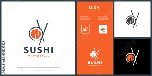 traditional Japanese cuisine, sushi and chopsticks, modern abstract, graphic design illustration.