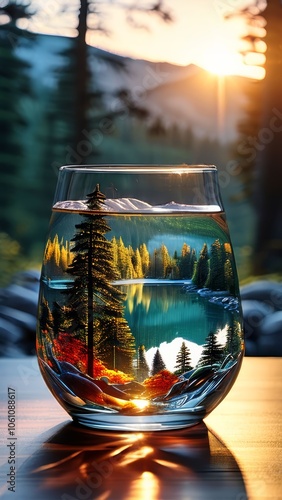 The beauty of nature is reflected in a transparent glass vase filled with fresh summer water. photo