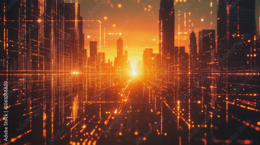 Obraz premium Smart digital city with connection cyber security network reciprocity over the cityscape . future smart wireless digital city and social media networking systems that connects people within the city