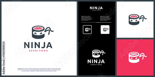 ninja sushi, japanese oriental food, health, fresh fish, vector graphic template.