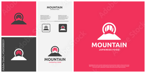 sushi logo with mountain concept, japanese food, traditional, logo graphic illustration.