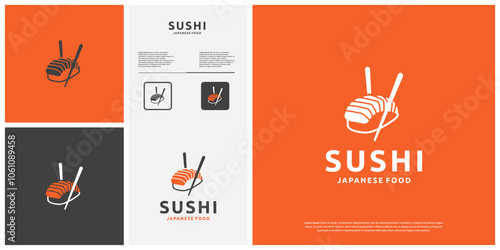 sushi and chopsticks logo, abstract Japanese traditional food, graphic design illustration.