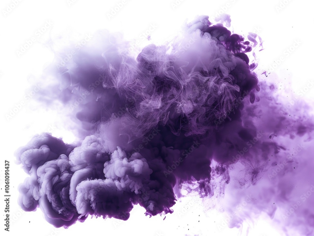 Fototapeta premium Purple cloud of smoke is billowing out of a fire. The smoke is thick and dense, creating a sense of chaos and danger. The image conveys a feeling of destruction and the potential for harm