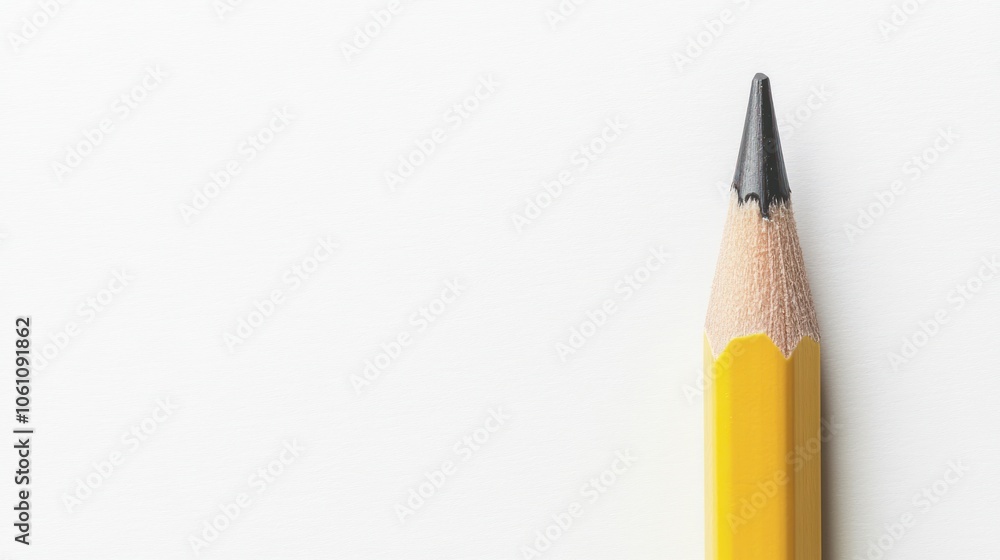 Close-up of a Sharpened Yellow Pencil Tip on White Paper Close-up of a Sharpened Yellow Pencil Tip on White Paper