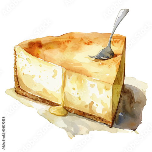 A watercolor vector of Cheesecake, isolated on a white background.