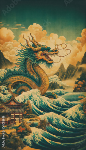 Wallpaper Mural 墨絵、日本画、浮世絵／龍（ドラゴン） Torontodigital.ca