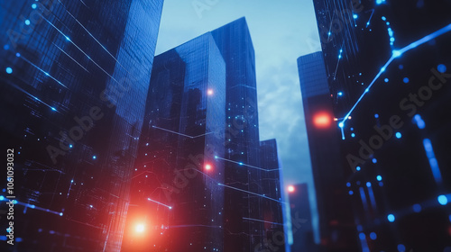 Wallpaper Mural Smart digital city with connection cyber security network reciprocity over the cityscape . future smart wireless digital city and social media networking systems that connects people within the city Torontodigital.ca