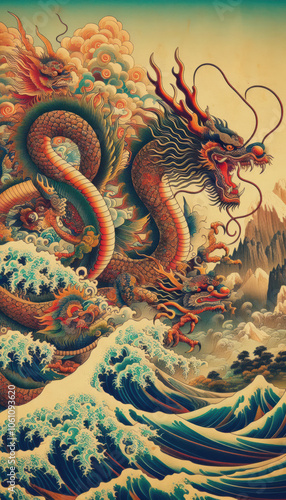 Wallpaper Mural 墨絵、日本画、浮世絵／龍（ドラゴン） Torontodigital.ca