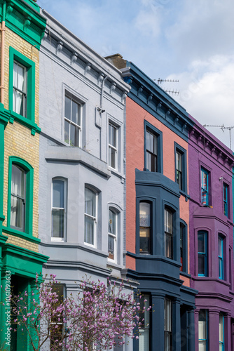 Photography Touristic route on Notting Hill, walking on streets with colourful houses, Porto