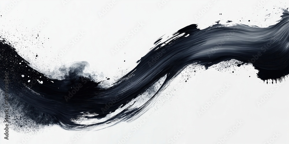 Abstract black in splash, paint, brush strokes, created by ai