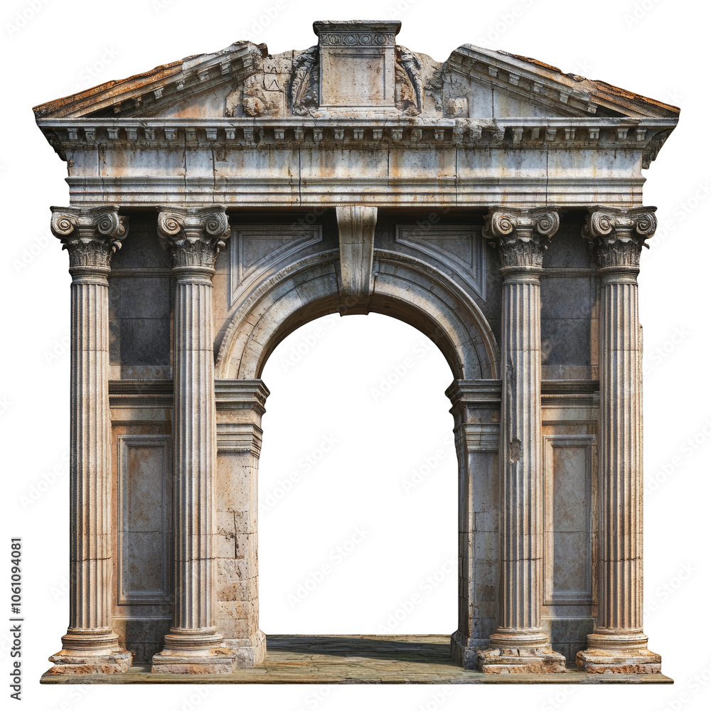 Ancient Roman Archway Architectural Ruin with Columns and Intricate ...