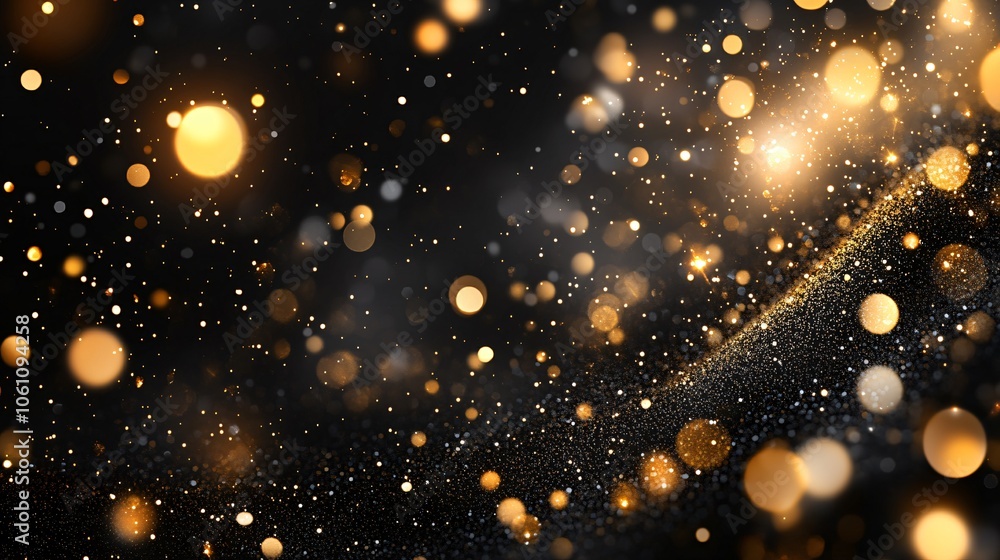 Obraz premium Luxury black background with flowing golden sparkle 