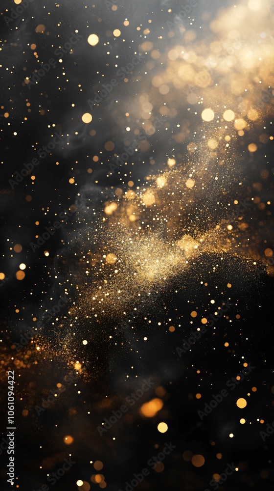 Naklejka premium Black Background with flowing golden glitter and sparkle