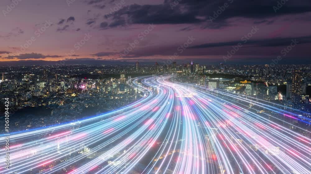  smart city high speed satellite internet connection development light rays running over cityscape aerial view ,digital transformation communication network