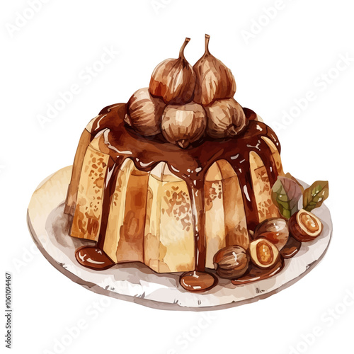 A watercolor vector of Chestnut cake, isolated on a white background.