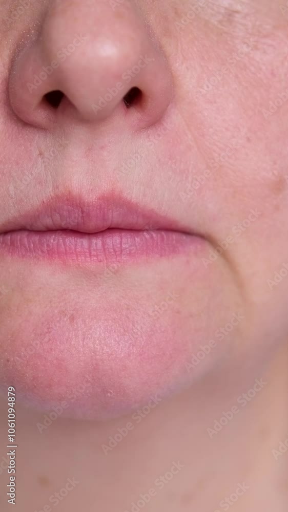 negative emotion expressed by a woman's lips stretch lips with apology fear slight fright close-up mouth of an unrecognizable person emotion negative negative emotion expressed by a woman's lips stretch lips with apology fear slight fright close-up mouth of an unrecognizable person emotion negative