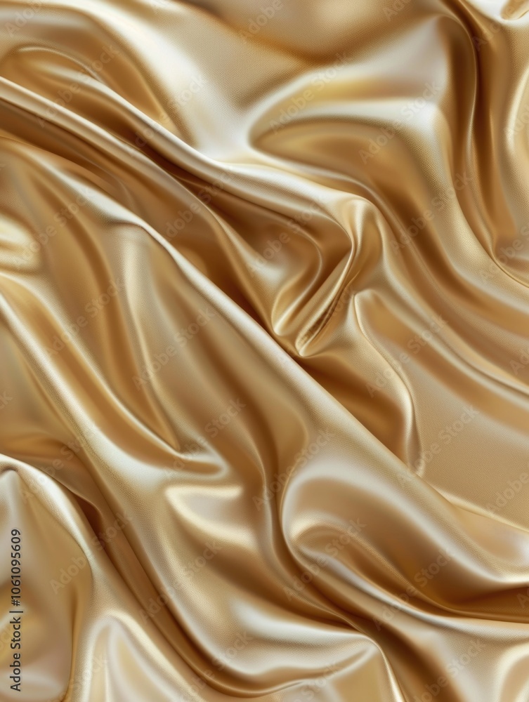 Fototapeta premium Shiny gold fabric with a smooth, wrinkled texture.