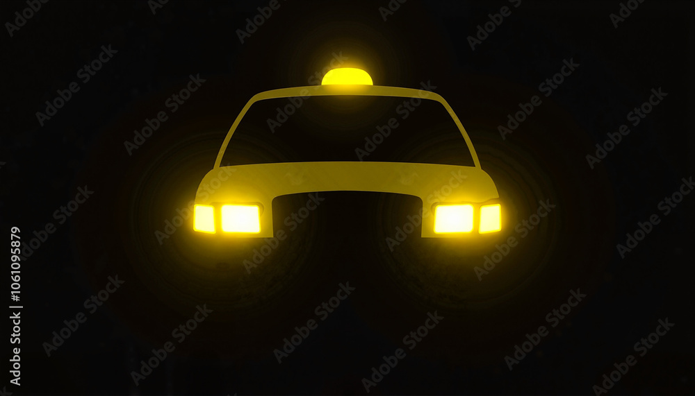 Illuminated taxi silhouette with a yellow light on a dark background for transportation concept Illuminated taxi silhouette with a yellow light on a dark background for transportation concept